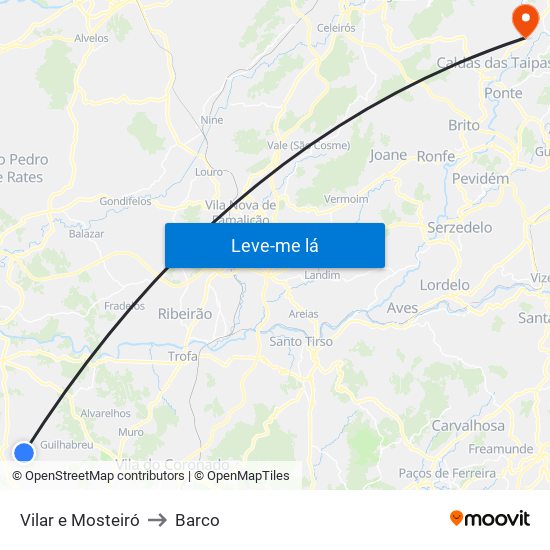 Vilar e Mosteiró to Barco map