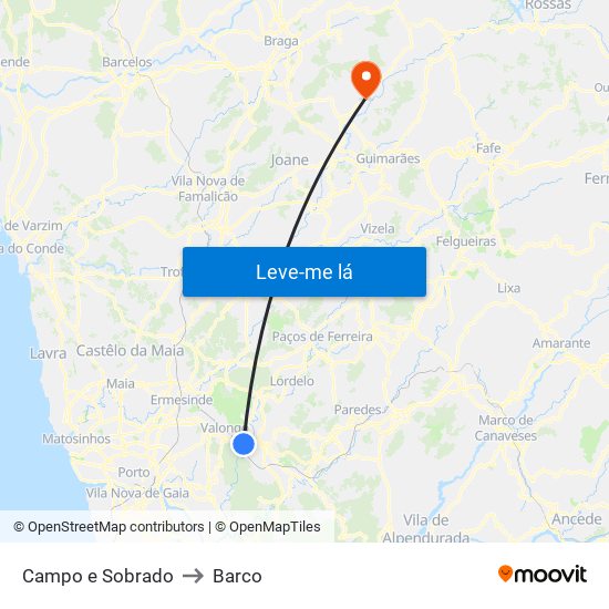 Campo e Sobrado to Barco map