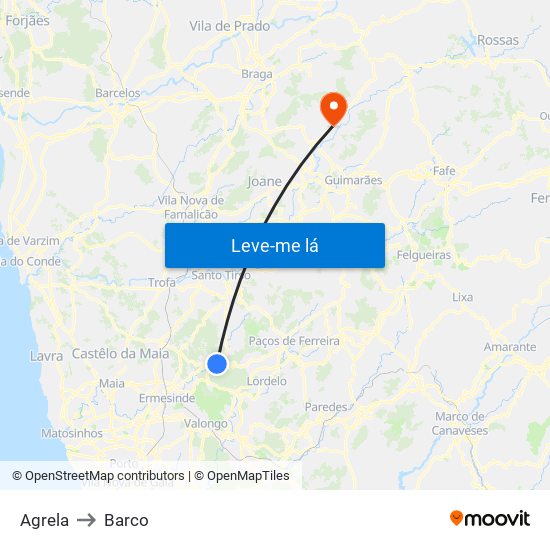 Agrela to Barco map