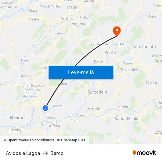 Avidos e Lagoa to Barco map
