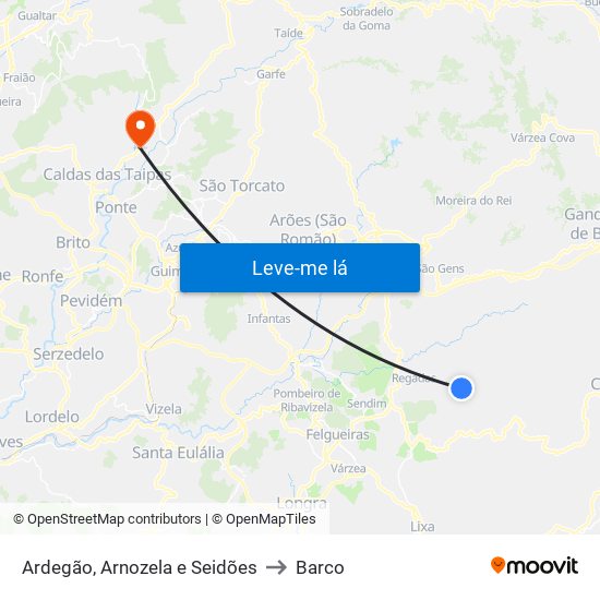 Ardegão, Arnozela e Seidões to Barco map