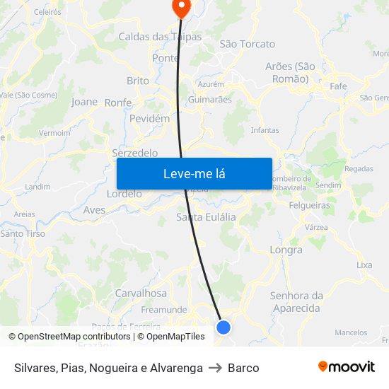 Silvares, Pias, Nogueira e Alvarenga to Barco map