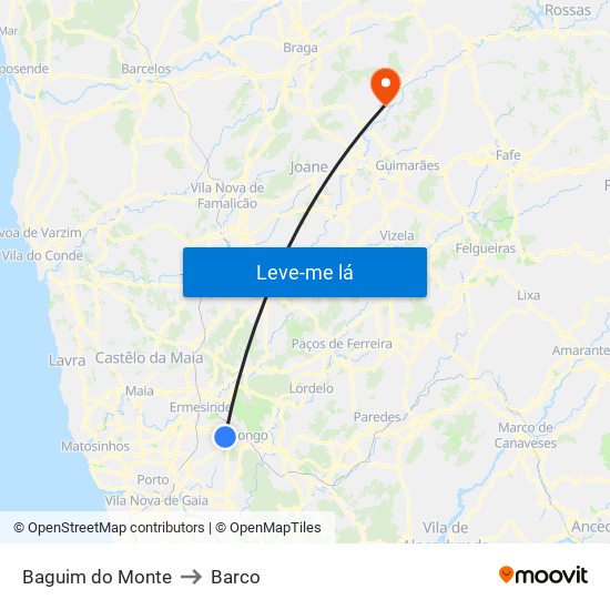 Baguim do Monte to Barco map