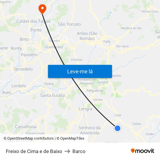 Freixo de Cima e de Baixo to Barco map