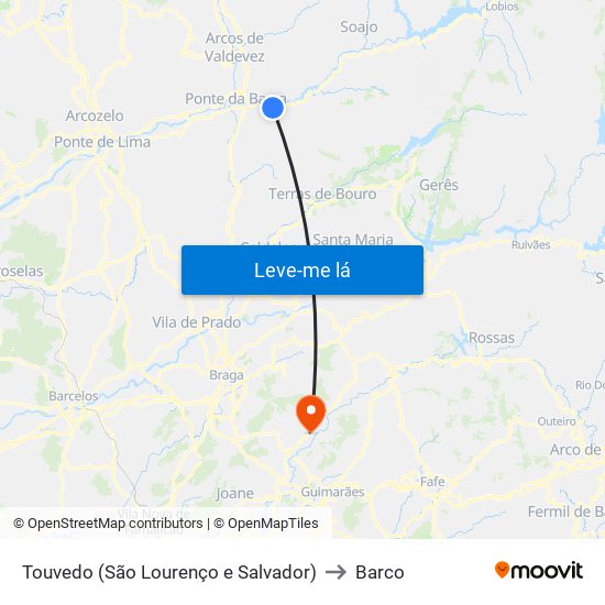 Touvedo (São Lourenço e Salvador) to Barco map