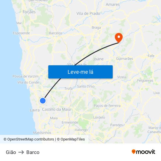 Gião to Barco map