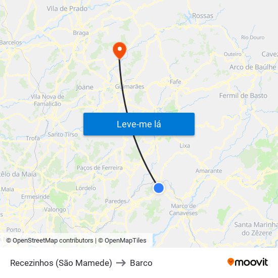 Recezinhos (São Mamede) to Barco map