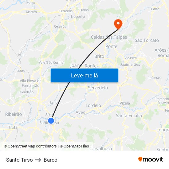 Santo Tirso to Barco map