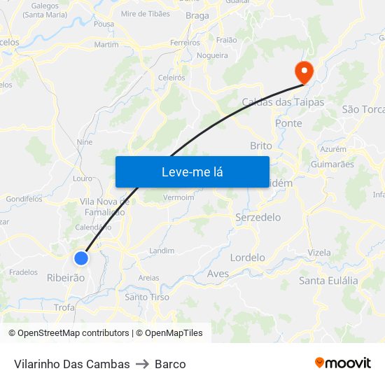 Vilarinho Das Cambas to Barco map