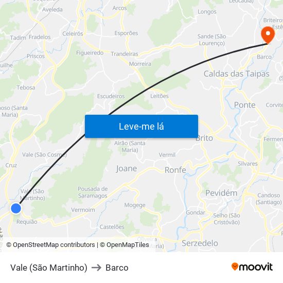 Vale (São Martinho) to Barco map