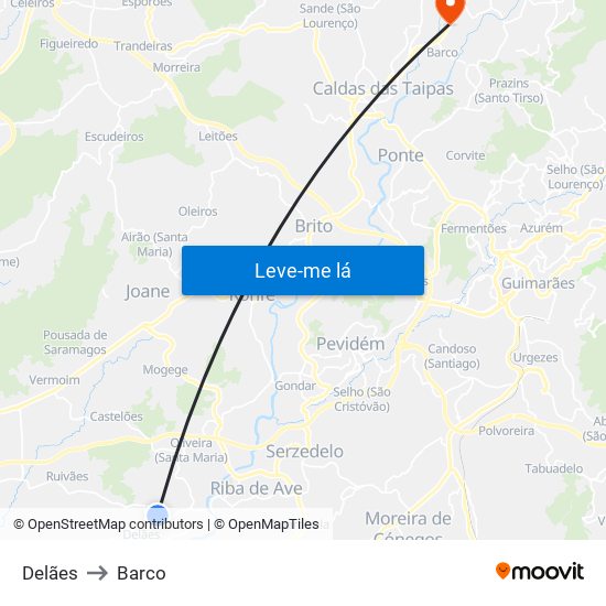 Delães to Barco map