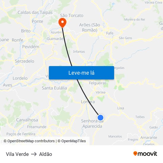 Vila Verde to Aldão map