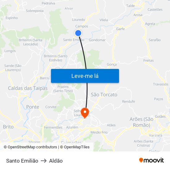Santo Emilião to Aldão map