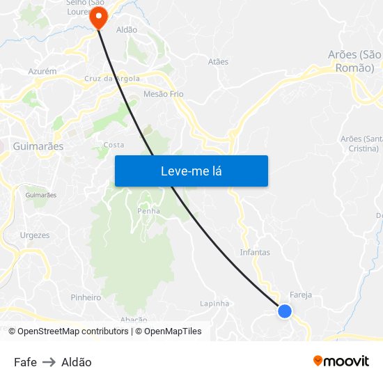 Fafe to Aldão map