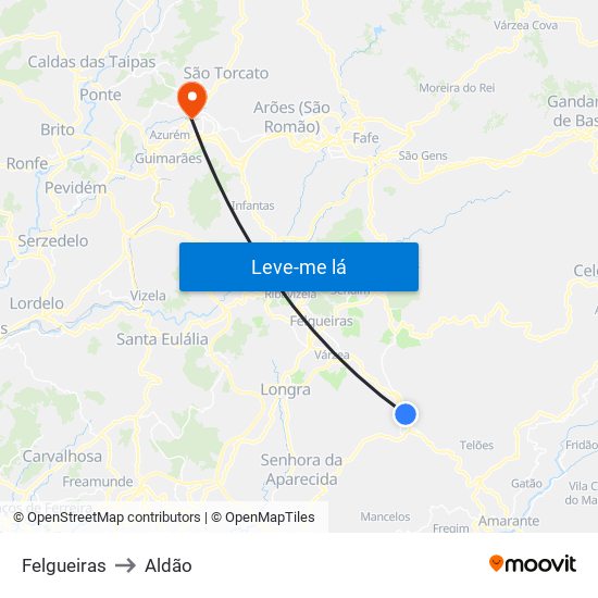 Felgueiras to Aldão map