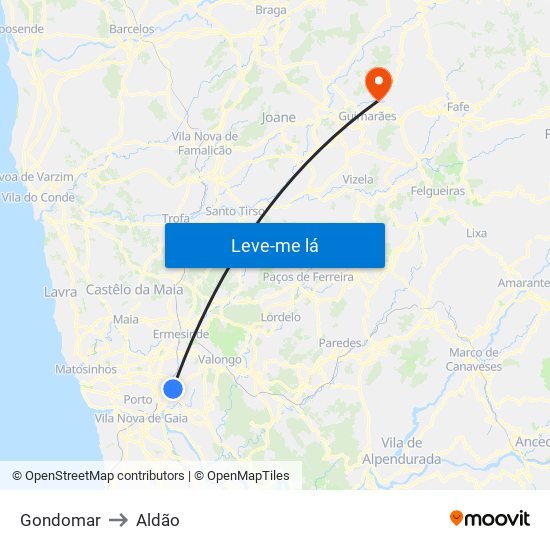 Gondomar to Aldão map