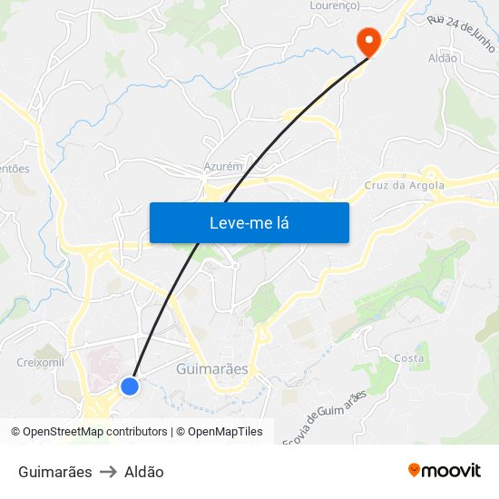 Guimarães to Aldão map