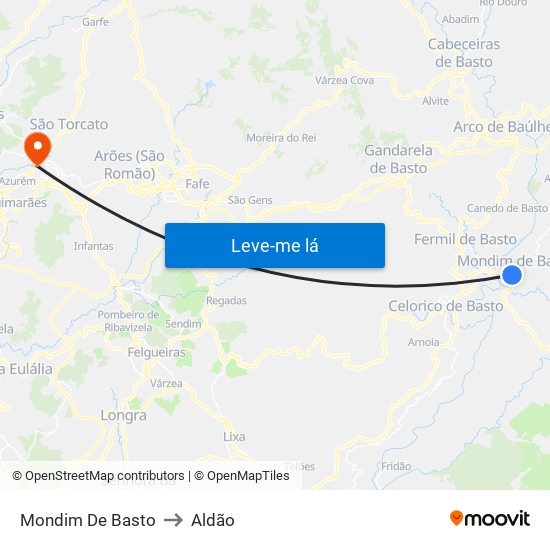 Mondim De Basto to Aldão map