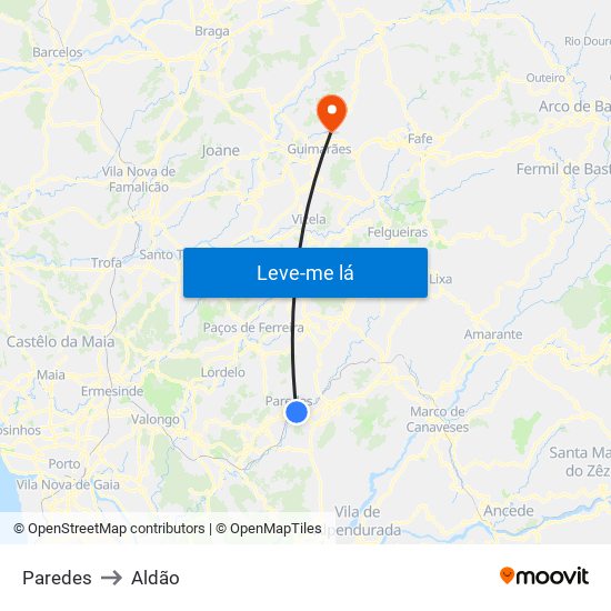 Paredes to Aldão map