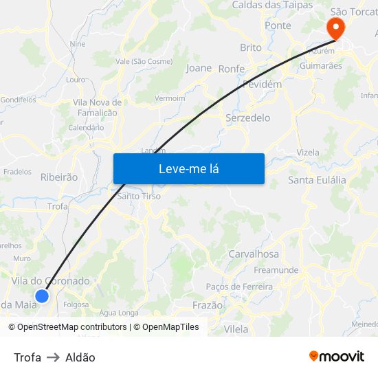 Trofa to Aldão map