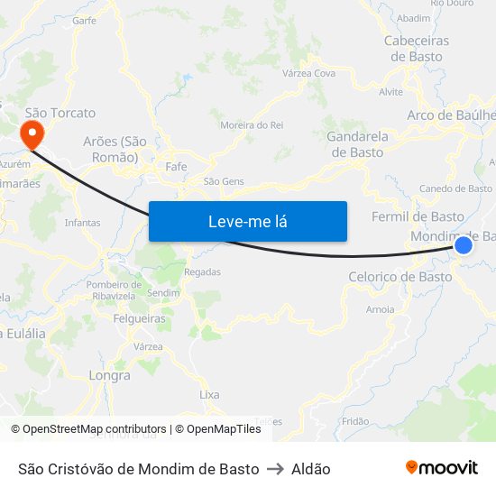 São Cristóvão de Mondim de Basto to Aldão map