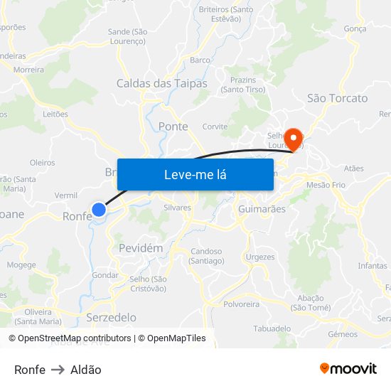 Ronfe to Aldão map