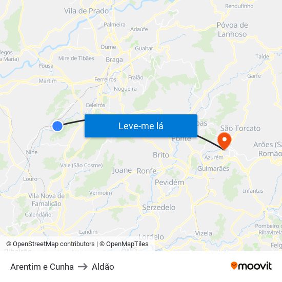 Arentim e Cunha to Aldão map