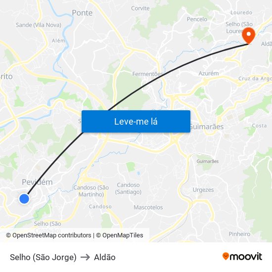 Selho (São Jorge) to Aldão map
