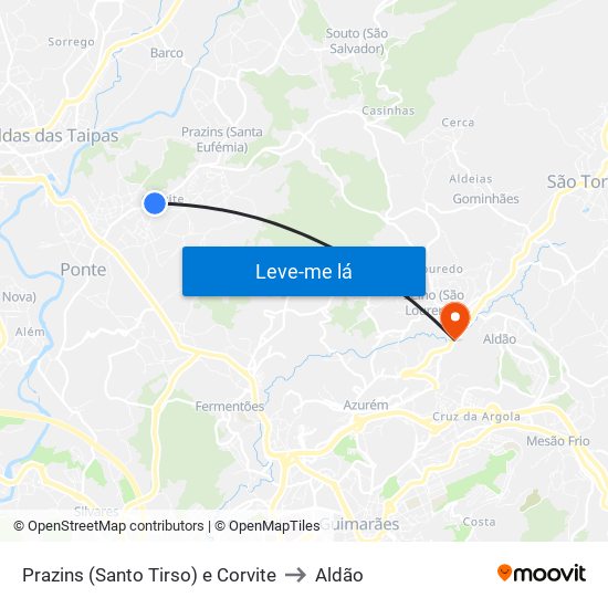 Prazins (Santo Tirso) e Corvite to Aldão map