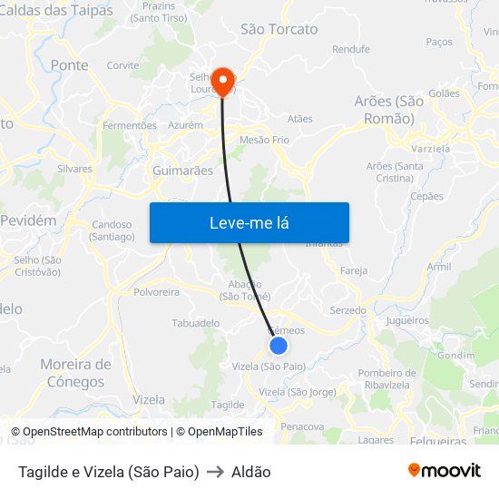 Tagilde e Vizela (São Paio) to Aldão map