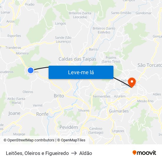 Leitões, Oleiros e Figueiredo to Aldão map
