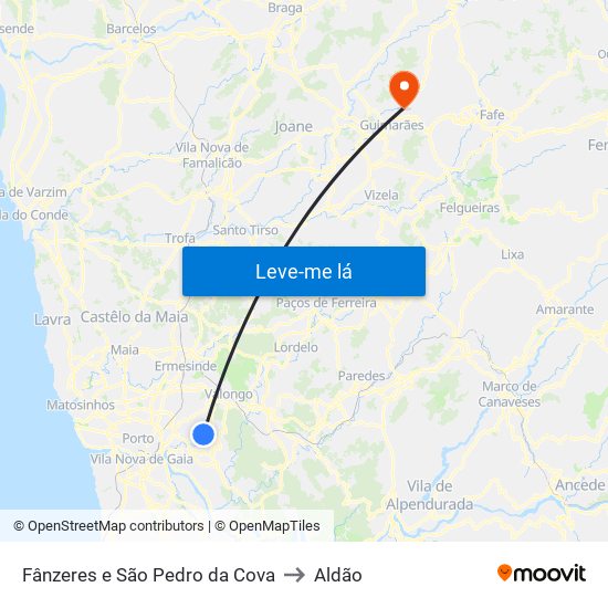 Fânzeres e São Pedro da Cova to Aldão map