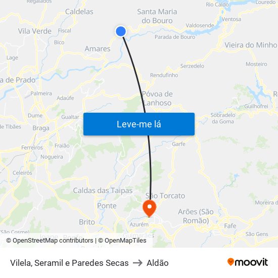 Vilela, Seramil e Paredes Secas to Aldão map