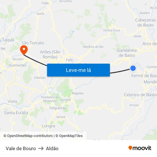 Vale de Bouro to Aldão map