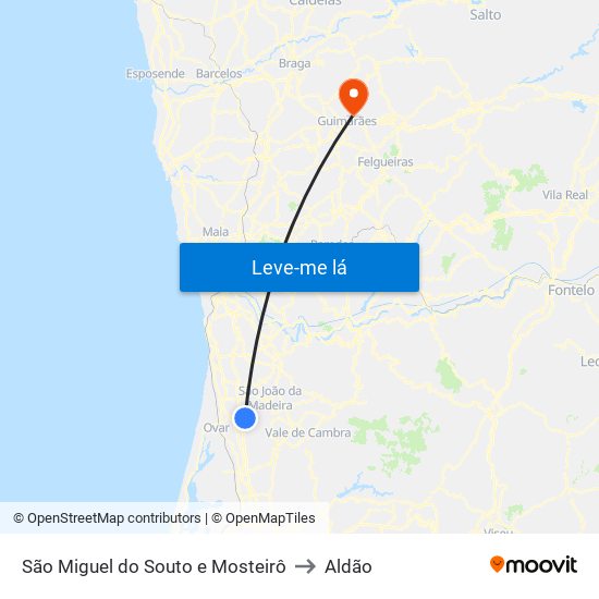 São Miguel do Souto e Mosteirô to Aldão map