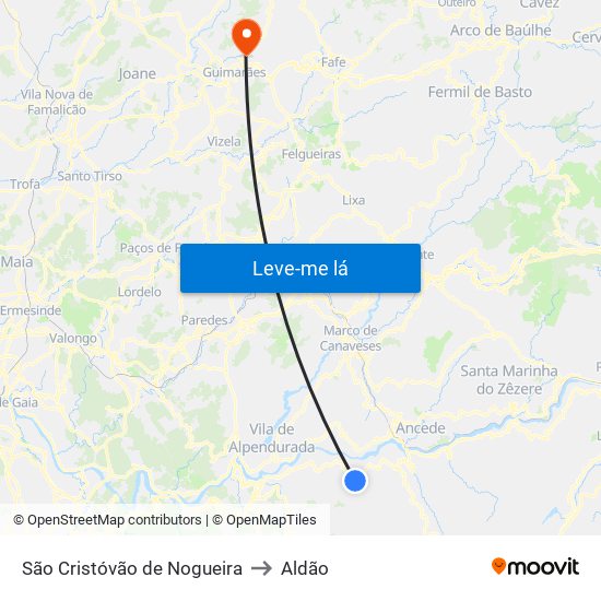 São Cristóvão de Nogueira to Aldão map