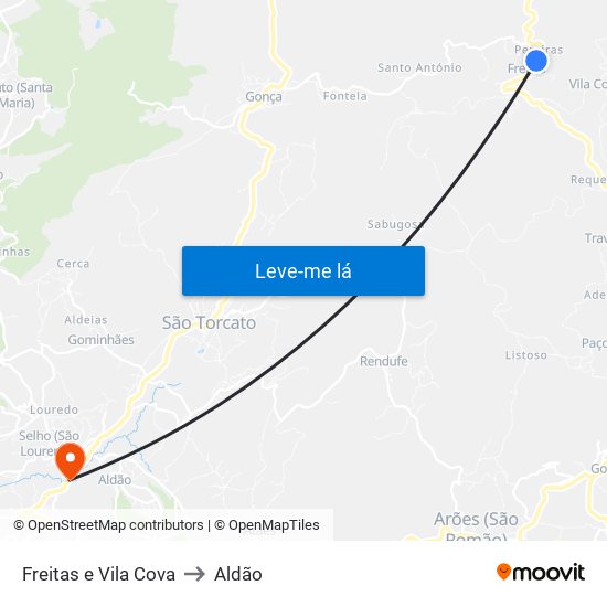 Freitas e Vila Cova to Aldão map