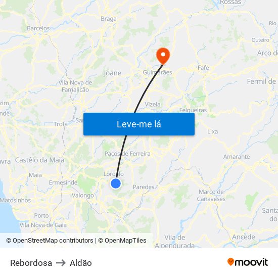 Rebordosa to Aldão map