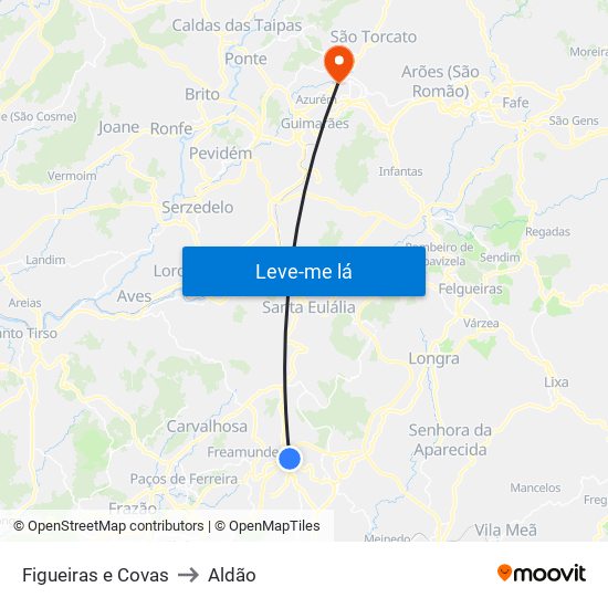 Figueiras e Covas to Aldão map