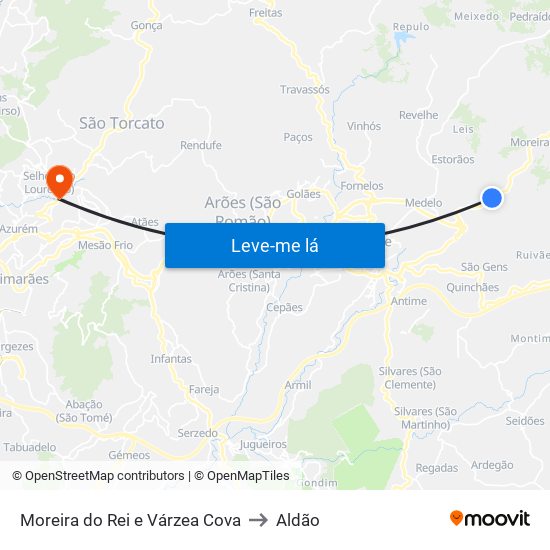 Moreira do Rei e Várzea Cova to Aldão map
