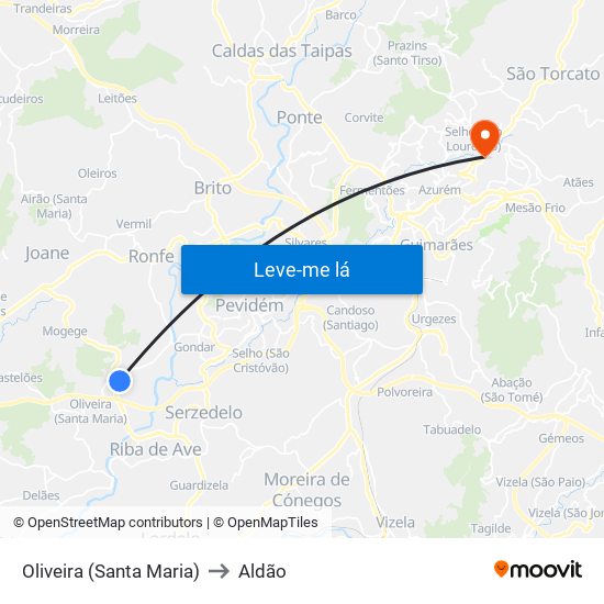 Oliveira (Santa Maria) to Aldão map