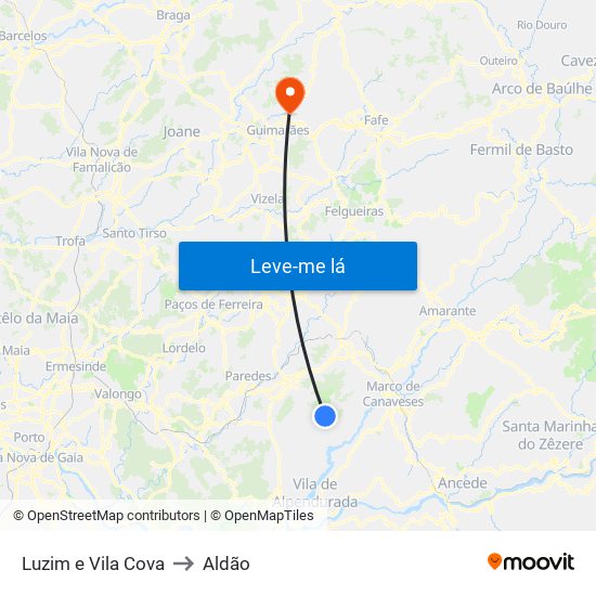 Luzim e Vila Cova to Aldão map