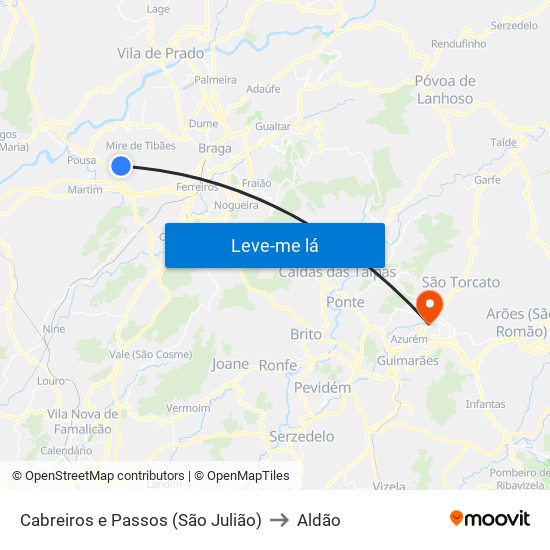 Cabreiros e Passos (São Julião) to Aldão map