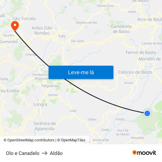 Olo e Canadelo to Aldão map