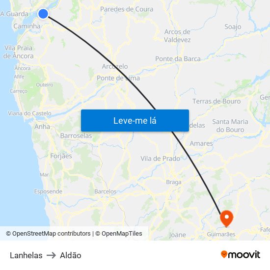 Lanhelas to Aldão map
