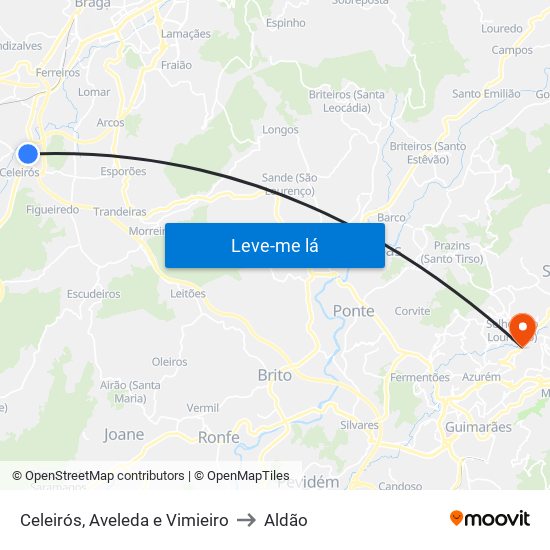 Celeirós, Aveleda e Vimieiro to Aldão map