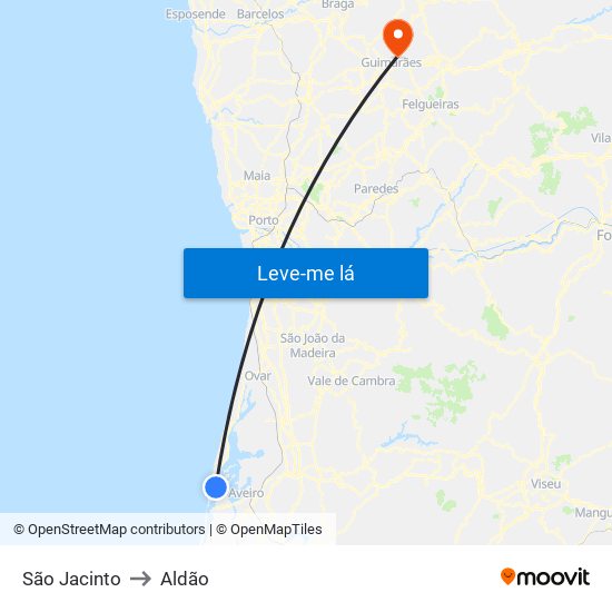 São Jacinto to Aldão map