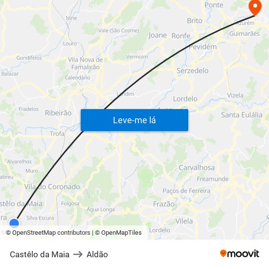 Castêlo da Maia to Aldão map