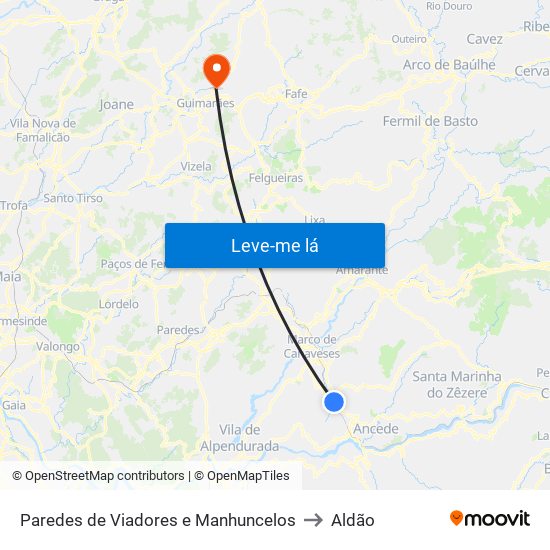 Paredes de Viadores e Manhuncelos to Aldão map