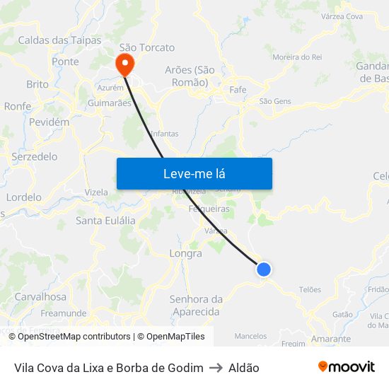 Vila Cova da Lixa e Borba de Godim to Aldão map